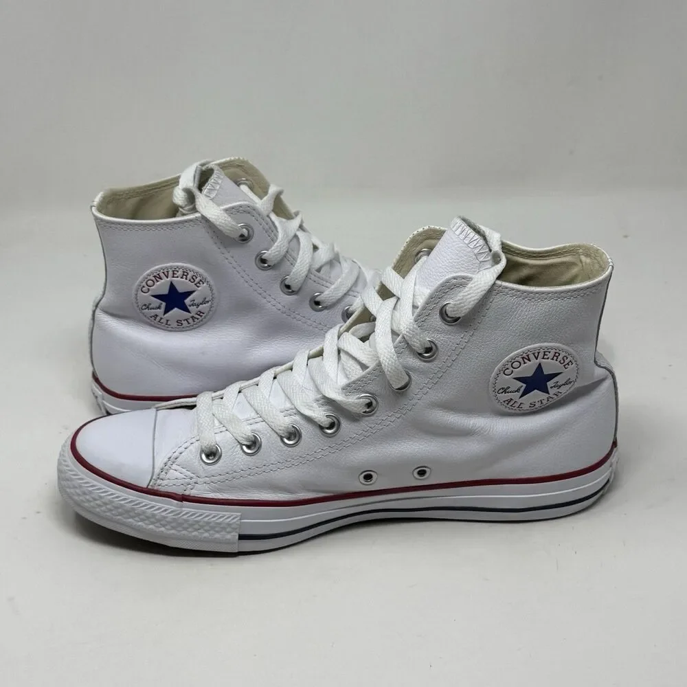 Converse All Star Chuck Taylor Mens 8.5 White Leather High Top Retro Shoes - Picture 4 of 14